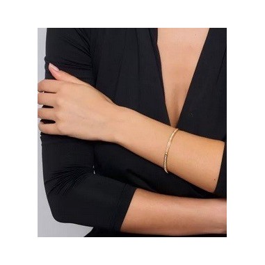 Bracelet Jonc nacré en acier inoxydable doré et strass