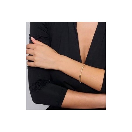 Bracelet Jonc nacré en acier inoxydable doré et strass