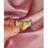 Broche Coeur ailé doré fait main broderie cannetille