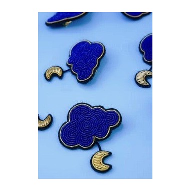 Broche Nuage & Lune fait main broderie cannetille