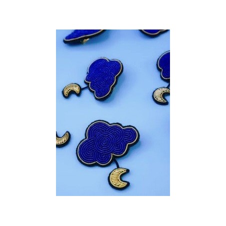 Broche Nuage & Lune fait main broderie cannetille