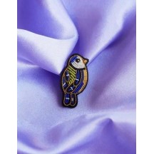 Broche Mésange fait main broderie cannetille