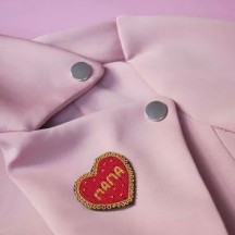Broche Mama - broderie fait main cannetille