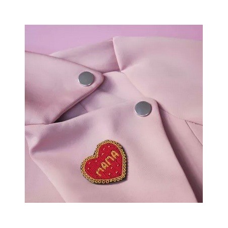 Broche Mama - broderie fait main cannetille