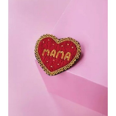 Broche Mama - broderie fait main cannetille