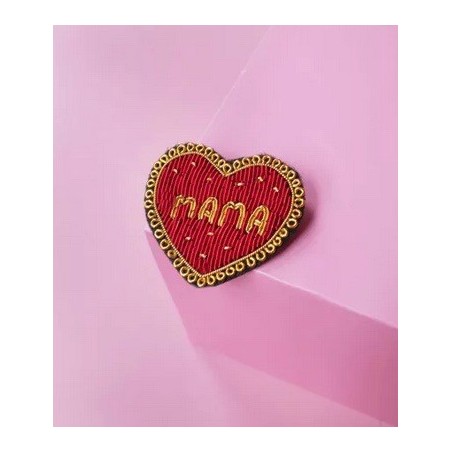 Broche Mama - broderie fait main cannetille
