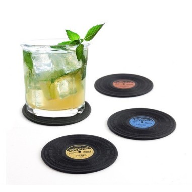 Sous-verre, en forme de Disque vinyl x4, silicone