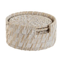 SET de 6 DESSOUS DE VERRES en BAMBOU et ROTIN BLANC