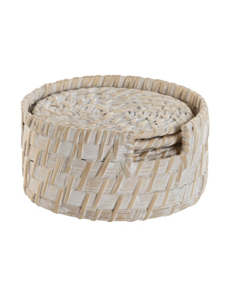 SET de 6 DESSOUS DE VERRES en BAMBOU et ROTIN BLANC