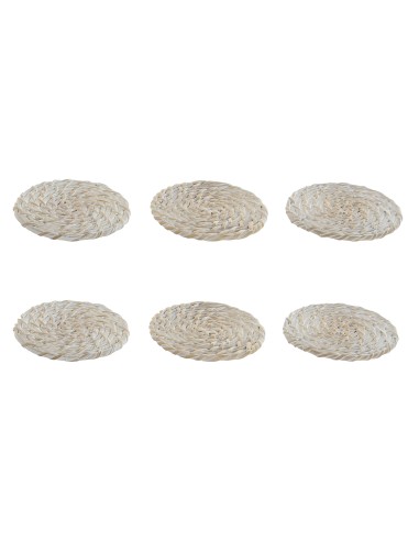 SET de 6 DESSOUS DE VERRES en BAMBOU et ROTIN BLANC