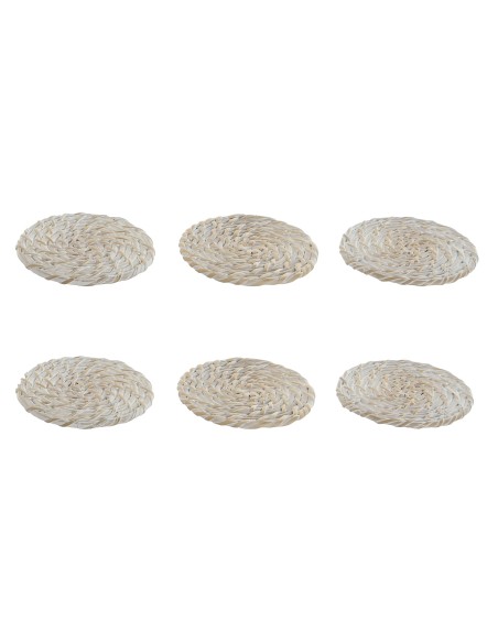 SET de 6 DESSOUS DE VERRES en BAMBOU et ROTIN BLANC