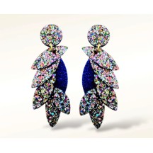 Boucles d'oreilles COLIBRI GLITTER en cuir/ Bleu Métallisé