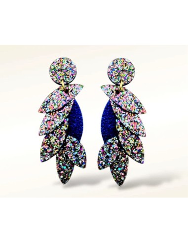Boucles d'oreilles COLIBRI GLITTER en cuir/ Bleu Métallisé