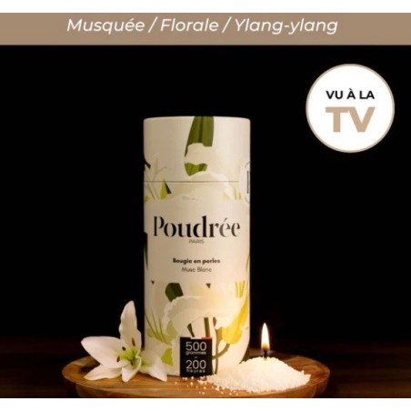 Boite Bougie "Poudrée Paris" parfumée MUSC BLANC 500 g - 200 heures