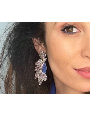 Boucles d'oreilles COLIBRI GLITTER en cuir/ Bleu Métallisé