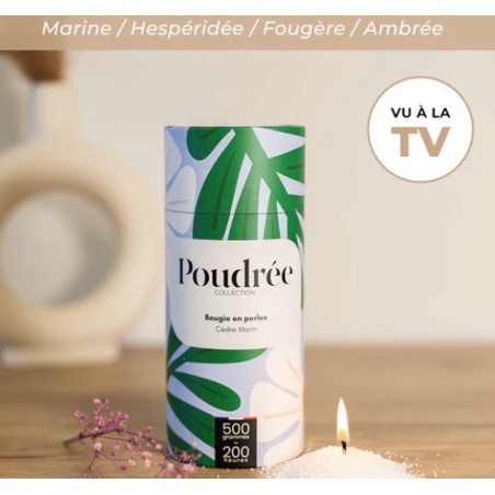 Boite Bougie "Poudrée Paris" parfumée CEDRE MARIN 500 g - 200 heures