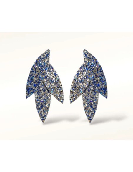 Boucles d'oreilles FRIDA Glitter en cuir/Bleu argent pailleté