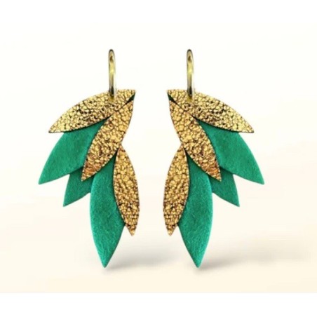 Boucles d'oreilles en cuir Fidji (créoles) velours vert