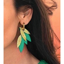 Boucles d'oreilles en cuir Fidji (créoles) velours vert 2