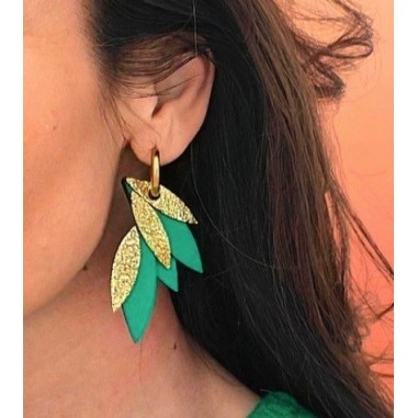 Boucles d'oreilles en cuir Fidji (créoles) velours vert