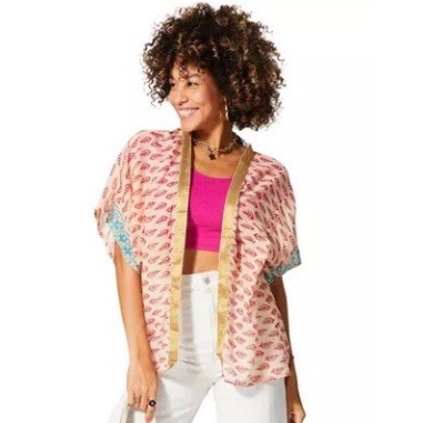 KIMONO Façon veste été courte manches courtes (crème, turquoise, rose, or)