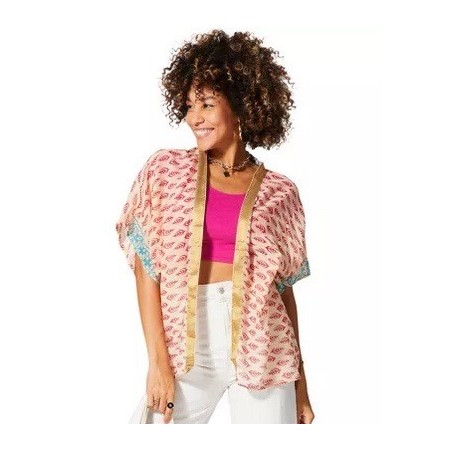 KIMONO Façon veste été courte manches courtes (crème, turquoise, rose, or)