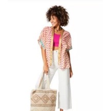 KIMONO Façon veste été courte manches courtes (crème, turquoise, rose, or) 2