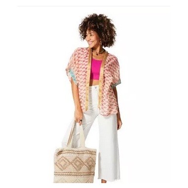 KIMONO Façon veste été courte manches courtes (crème, turquoise, rose, or)