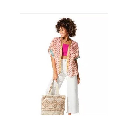 KIMONO Façon veste été courte manches courtes (crème, turquoise, rose, or)