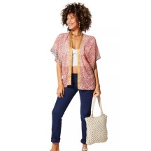 KIMONO Façon veste été courte manches courtes (creme, rose, bleu, or)