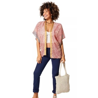 KIMONO Façon veste été courte manches courtes (creme, rose, bleu, or)