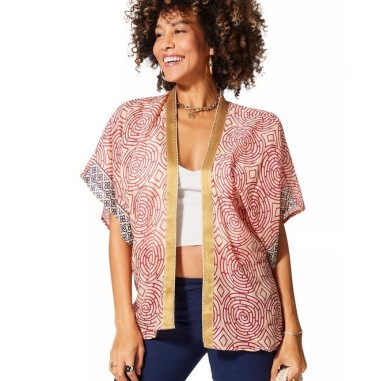 KIMONO Façon veste été courte manches courtes (creme, rose, bleu, or)