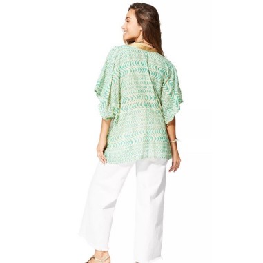 KIMONO Façon veste été courte manches courtes (crème, vert, or)