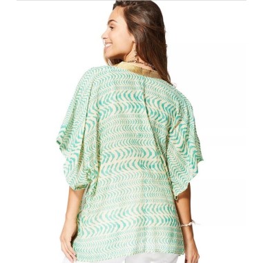KIMONO Façon veste été courte manches courtes (crème, vert, or)