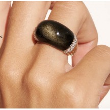 Bague AMENZA Obsidienne dorée