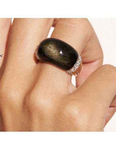 Bague AMENZA Obsidienne dorée