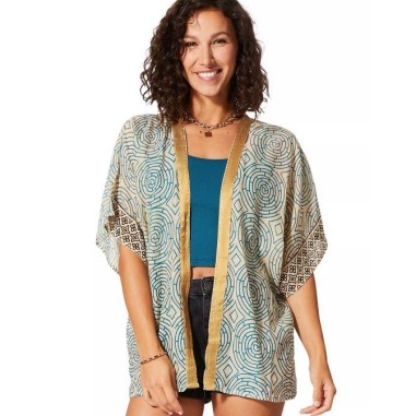 KIMONO Façon veste été courte manches courtes (crème, pétrole, noir, or)