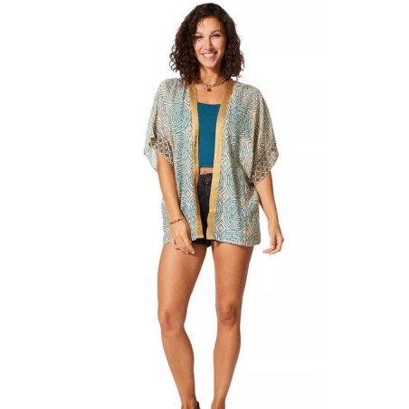 KIMONO Façon veste été courte manches courtes (crème, pétrole, noir, or)