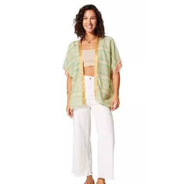 KIMONO Façon veste été courte manches courtes (crème, vert, orange, or)