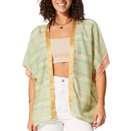 KIMONO Façon veste été courte manches courtes (crème, vert, orange, or)