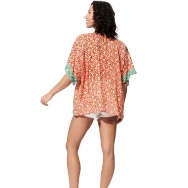 KIMONO Façon veste été courte manches courtes (crème, vert, orange, or)