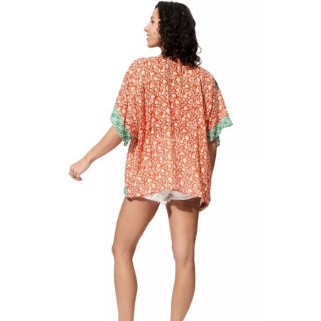 KIMONO Façon veste été courte manches courtes (crème, vert, orange, or)