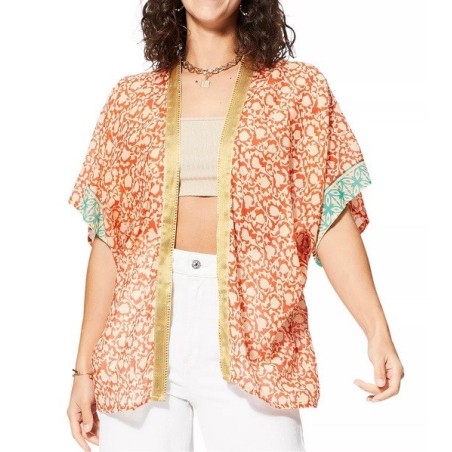 KIMONO Façon veste été courte manches courtes (crème, vert, orange, or)