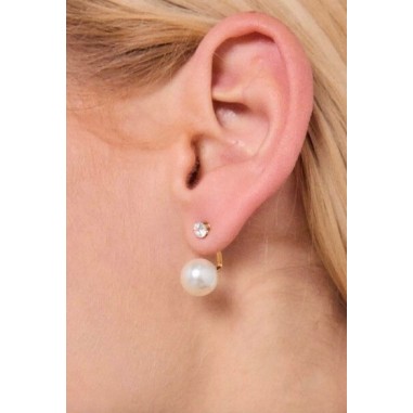 Boucles d'oreilles en acier inoxydable dorée - Perle et strass