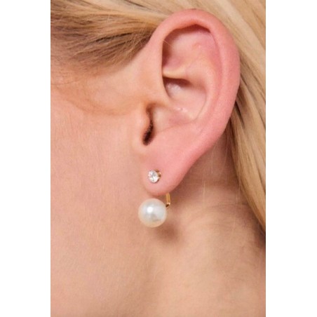 Boucles d'oreilles en acier inoxydable dorée - Perle et strass