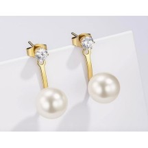 Boucles d'oreilles en acier inoxydable dorée - Perle et strass 2