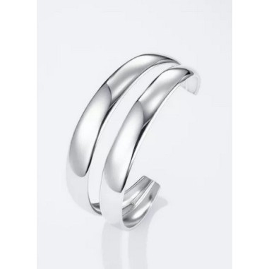 Bracelet jonc double en acier inoxydable argent