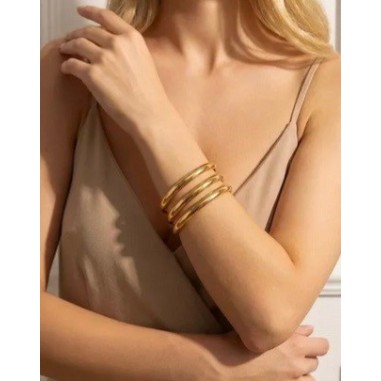 Bracelet jonc double en acier inoxydable argent