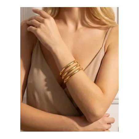 Bracelet jonc double en acier inoxydable argent