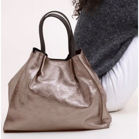 Sac en cuir brillant ETHEL coloris étain